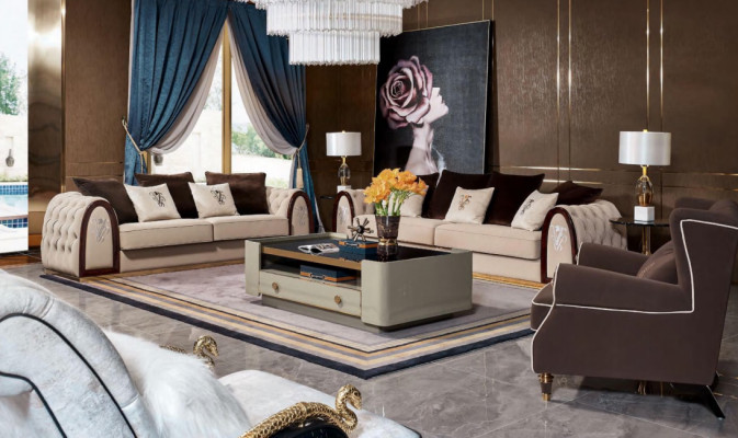 Diseño de sofá de lujo con asientos acolchados, sofá xxl, conjunto de 4+3 plazas Chesterfield.