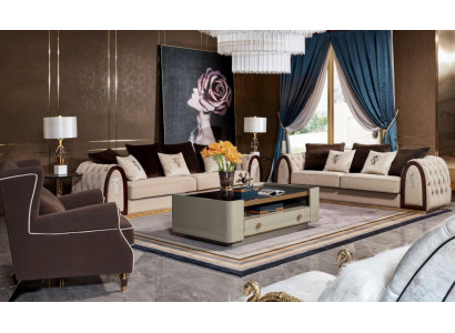 Sofá Chesterfield beige Sofás tela tela Sofás de lujo 4 plazas 295 cm