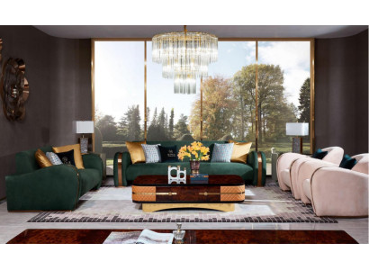 Juego de sofá de lujo de 4 piezas. Sofá de cuero Chesterfield acolchado conjunto.