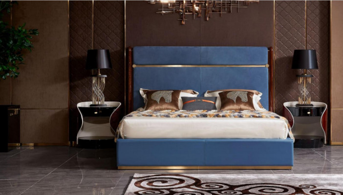 Diseño de cama 2x mesita de noche 3 piezas. Juego de dormitorio completo de lujo