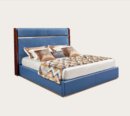 Estructura de cama clásica Cama de cuero Camas de lujo azules Muebles de dormitorio