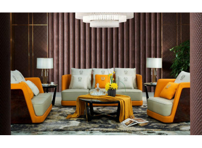 Sofá de lujo 3 plazas. Juego de diseño de sofá con cojines acolchados. Sofá moderno nuevo.