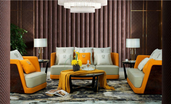 Sofá de lujo 3 plazas. Juego de diseño de sofá con cojines acolchados. Sofá moderno nuevo.