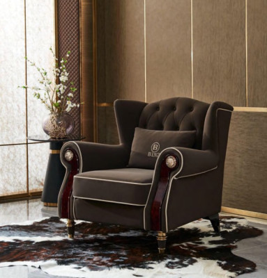 Elegante sillón tapizado en estilo Chesterfield, asiento de televisión, sala de estar, tela de lujo.