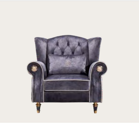 Elegante sillón tapizado en estilo Chesterfield, asiento de televisión, sala de estar, tela de lujo.