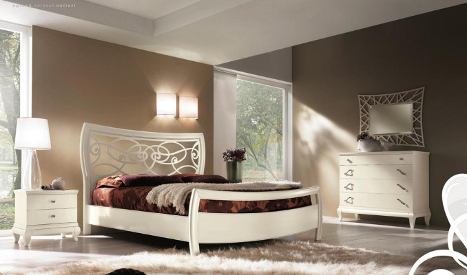 Dormitorio Cama Mesita de noche Cómoda Espejo Juego de muebles de dormitorio Grupo de camas Set de 5 piezas.