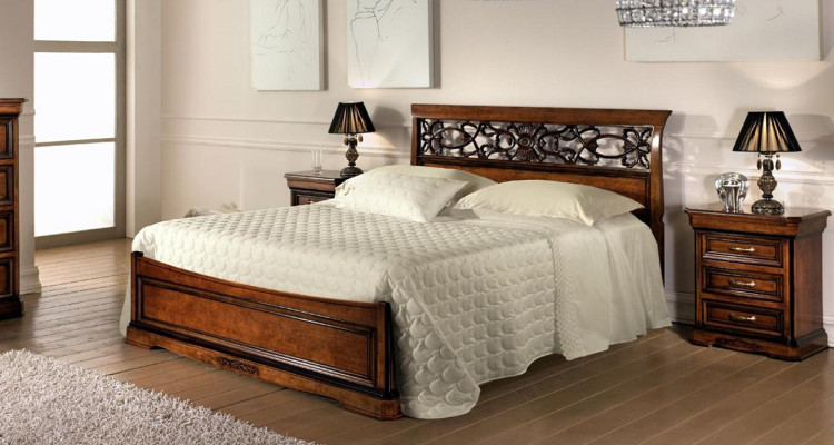 Cama 2x Mesita de noche Dormitorio Conjunto Mesa Camas Juego completo de madera Barroco 3 piezas.