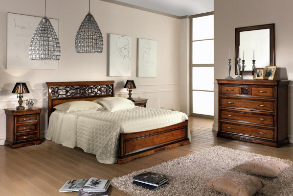 Cama 2x Mesita de noche Dormitorio Conjunto Mesa Camas Juego completo de madera Barroco 3 piezas.