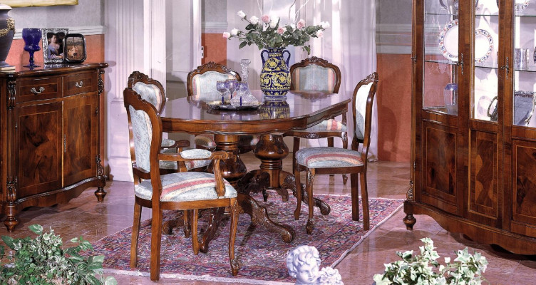 Conjunto de mesa de comedor de madera con sillas, muebles de comedor italiano.
