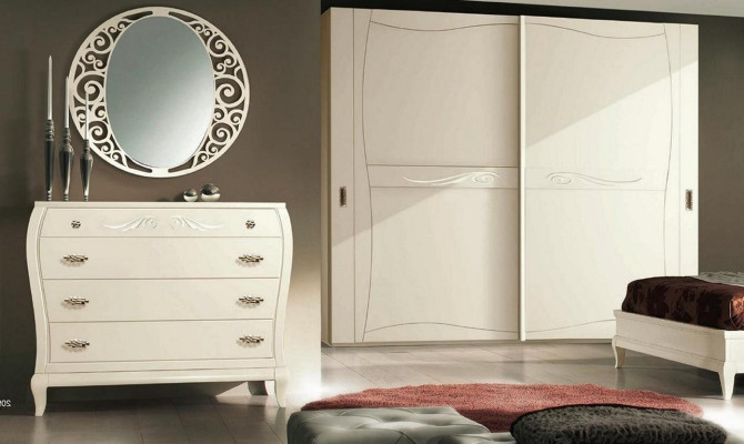 Cómoda Espejo Cómoda Armario Estante Consola Muebles Armario de madera Italy Conjunto 2 piezas.