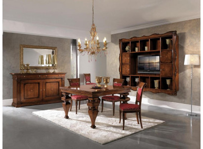 Diseño del juego de comedor de mobiliario de madera: cómoda, 4 sillas y mesa completo de 7 piezas.