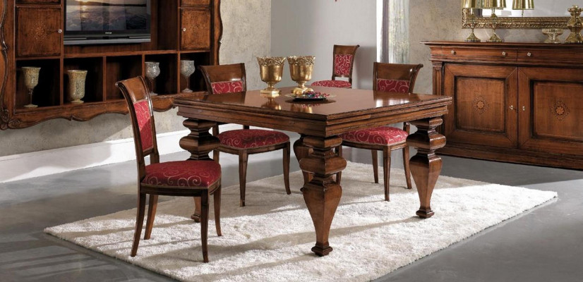 Diseño del juego de comedor de mobiliario de madera: cómoda, 4 sillas y mesa completo de 7 piezas.