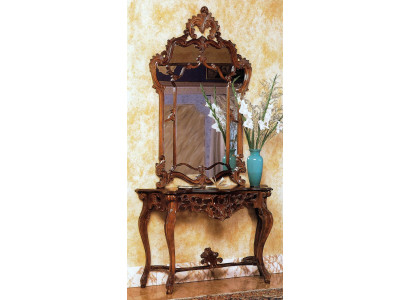 Consola + Espejo Diseñador Mesa de consola de madera Mesa de consola de lujo Conjunto de 2 piezas.