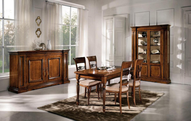 Mesa de comedor Set Juego de sillas 4x Vitrina Grupo de comedor Vitrinas 7 piezas Cómoda