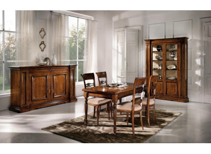 Mesa de comedor Set Juego de sillas 4x Vitrina Grupo de comedor Vitrinas 7 piezas Cómoda