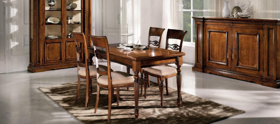 Mesa de comedor Set Juego de sillas 4x Vitrina Grupo de comedor Vitrinas 7 piezas Cómoda