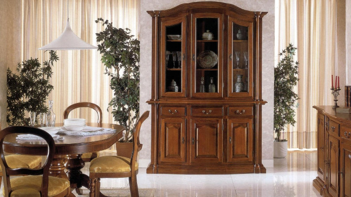 Vitrina de madera maciza para muebles de salón, aparador de madera maciza con puertas de vidrio.