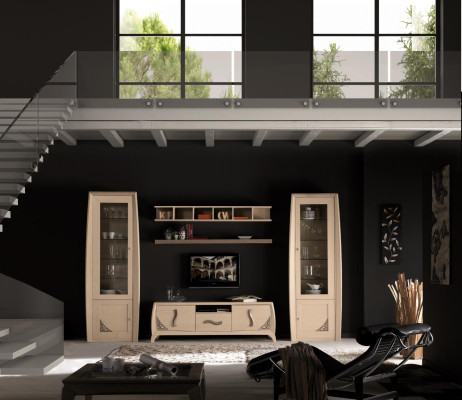 Conjunto de paredes de salón, vitrina, cómoda para TV, estantes de pared, cómodas, armario de madera, muebles de 5 piezas.