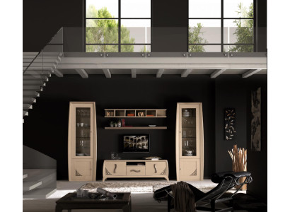 Conjunto de paredes de salón, vitrina, cómoda para TV, estantes de pared, cómodas, armario de madera, muebles de 5 piezas.