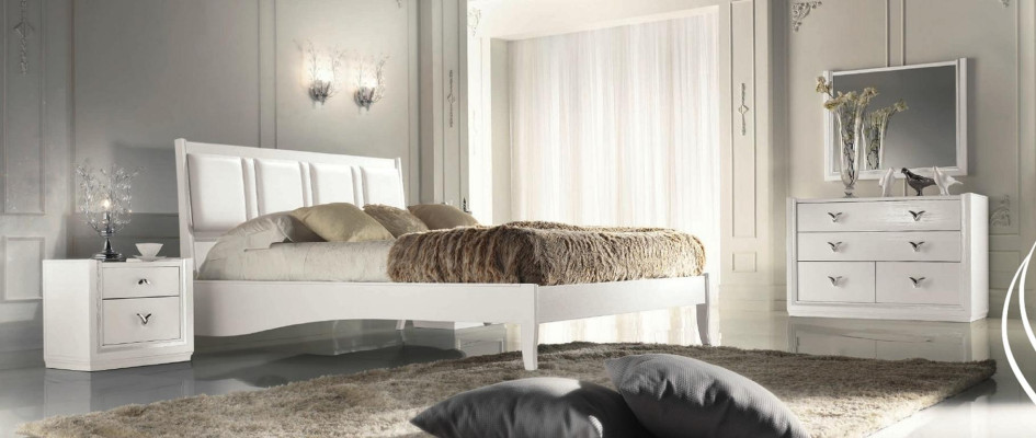 Dormitorio Cama Mesita de noche Cómoda Espejo Juego Conjunto Grupo Madera Lujo Set de 5 piezas.