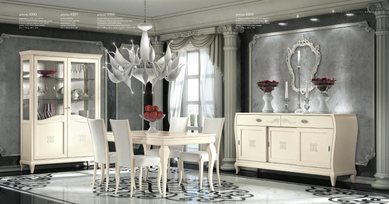 Comedor Mesa de comedor Silla Cómoda Vitrina Grupo de mesa de comedor Madera Italia Set de 7 piezas
