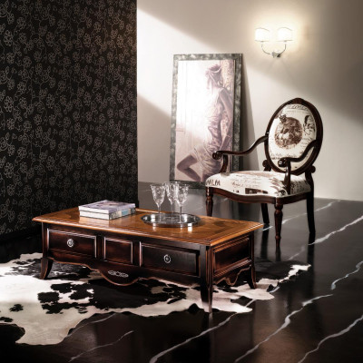 Mesa de centro clásica Mesa Mesa de sala de estar Madera de estilo barroco Mesas de centro macizas
