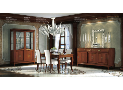 Set de diseño de comedor de 7 piezas mesa silla cómoda vitrina grupo mesas de comedor madera