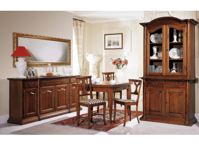 Diseño de comedor conjunto de muebles de madera de 6 piezas, 4 sillas, mesa, vitrina, grupo nuevo.