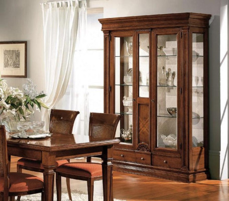 Mueble de madera con vitrina de vidrio, aparador de madera maciza para el salón.