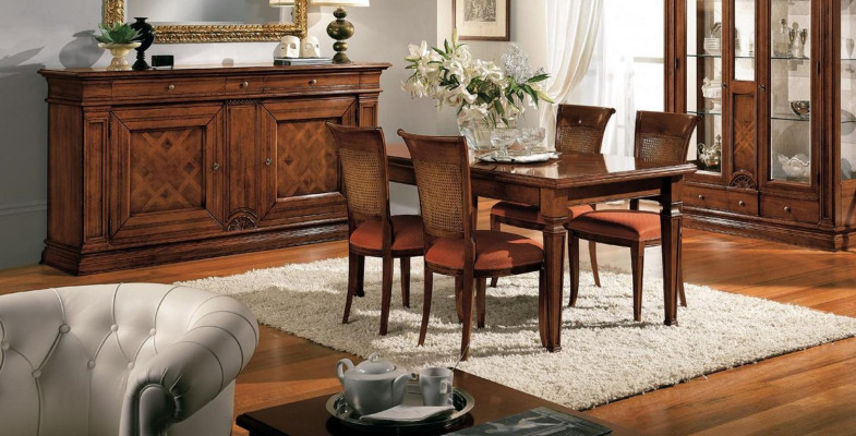 Comedor Mesa Sillas Cómoda Vitrina Grupo Conjunto Madera Marrón 7 piezas Set