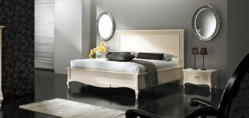 Italian bedroom furniture bed bedside table solid wood bed set 4 pieces.