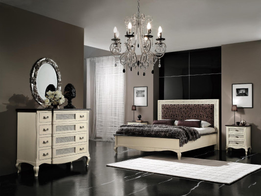 Cama de matrimonio de madera maciza, diseño de cama de dormitorio, muebles de cama Vaccari cav giovanni.