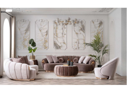 Sala de estar de lujo con conjunto de sofás 3+3+1 asientos, sofás semicirculares con mesa, juego de 4 piezas.
