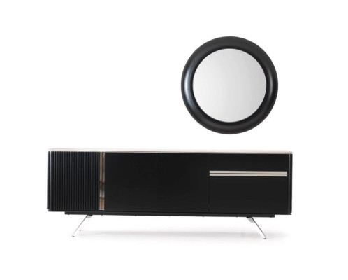 Sala de estar Aparador Espejo Credenza Madera con estilo de metal negro.