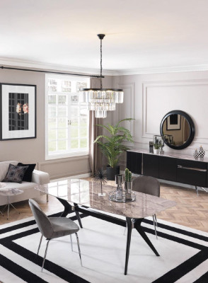 Sala de estar Aparador Espejo Credenza Madera con estilo de metal negro.