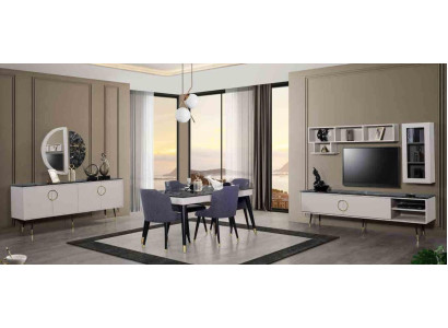 Juego completo de comedor de 7 piezas. Conjunto de aparador de comedor moderno. Mesa y 4 sillas.