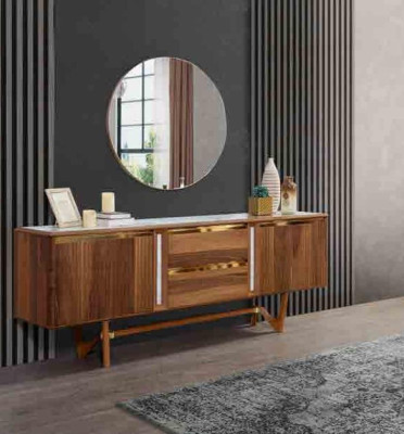 Conjunto de cómodas de aparador italiano de 2 piezas. Armario de madera con espejo.