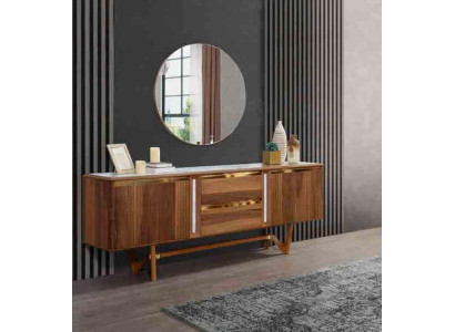 Conjunto de cómodas de aparador italiano de 2 piezas. Armario de madera con espejo.