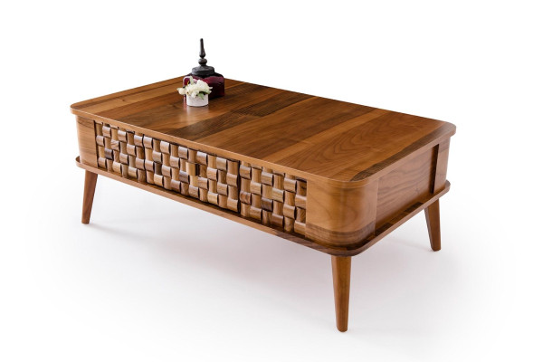 Diseño de mesa de café rectangular de madera para sala de estar, muebles modernos y de lujo.