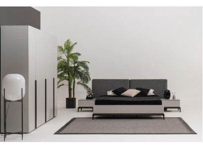 Cama acolchada de diseño de lujo doble camas de hotel de madera muebles gris claro loft.