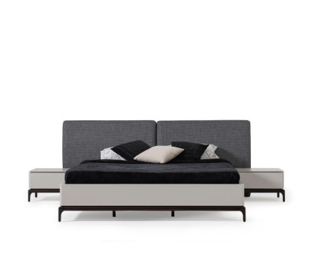 Cama acolchada de diseño de lujo doble camas de hotel de madera muebles gris claro loft.