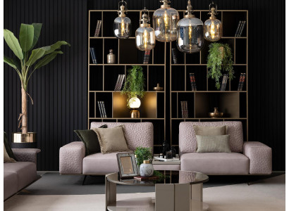Sofá elegante de 3 plazas en rosa. Diseño moderno para salas de estar. Sofás y sillones.
