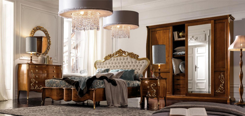 Juego de dormitorio Hotel Design Dormitorio de lujo Cama Mesita de noche Cómoda 6 piezas