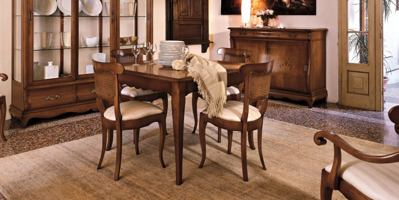 Juego de sala de estar Mesa 4 sillas Silla Vitrina Conjunto de cómoda Grupo de comedor de 7 piezas Comedor