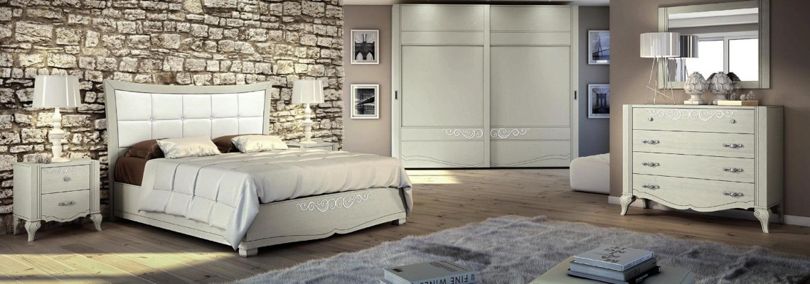 Conjunto de lujo 6 piezas dormitorio cama mesita de noche armario cómoda espejo madera