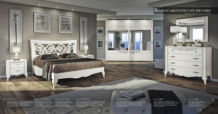 Juego de dormitorio de 6 piezas: cama, mesita de noche, armario, cómoda y espejo.