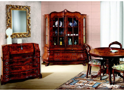 Conjunto completo de comedor: mesa, 3 sillas, vitrina, cómoda, juego de 6 piezas estilo barroco.