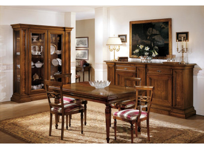 Mesa de comedor completa con 4 sillas, conjunto de comedor, grupo de comedor de madera, vitrina y cómoda.