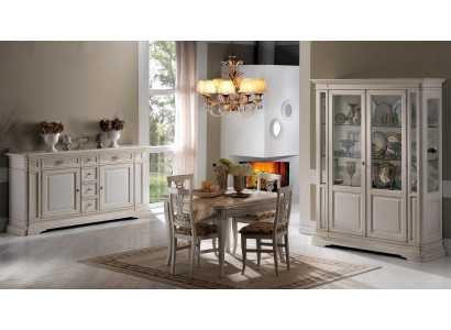 Conjunto de muebles de madera de 7 piezas - cómoda, 4 sillas, mesa, vitrina. Nuevo grupo de comedor.