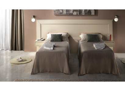 Diseño moderno de muebles de lujo, set de 4 piezas para equipamiento de hotel, 2 camas + mesita de noche.
